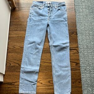 Button fly high rise blue skinny jeans re/done